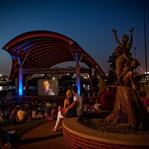 A crowd of people watching movies at the First Security Amphitheater in downtown Little Rock, AR.